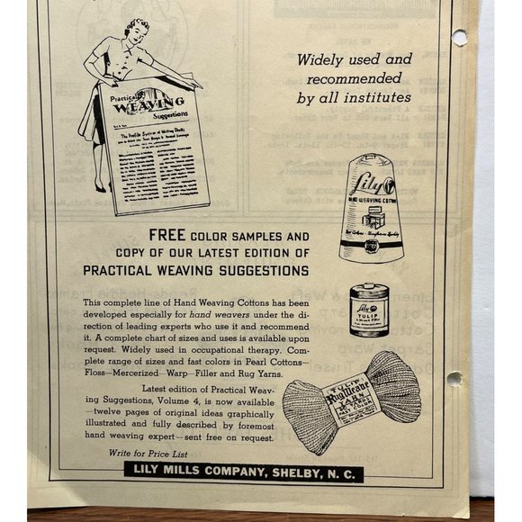 Lily Mills Hand Weaving Cotton Yarns Vintage Print Ad 1930s Shelby NC - Picture 2 of 4